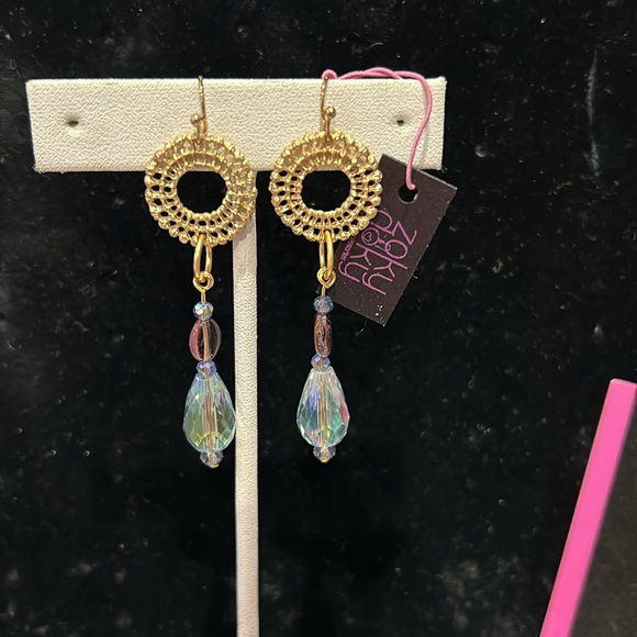 Swarovski Light Blue Iridescent & Amethyst Crystal Drop Earrings-Boutique - Picture 5 of 10